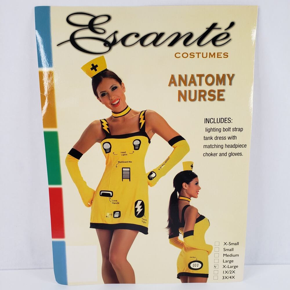 Escante Anatomy Nurse Halloween Costume Sz XL 4 Pc Set Cosplay New Old Stock